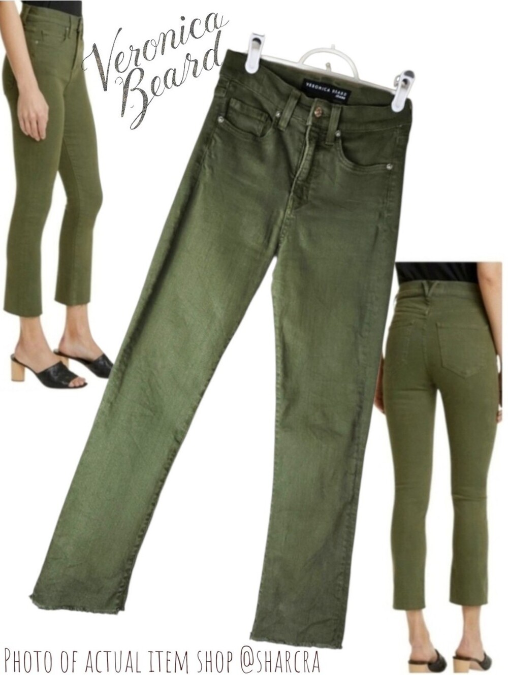 Veronica Beard Jeans Women's  Carly kick flare high rise Olive Stone Green 26